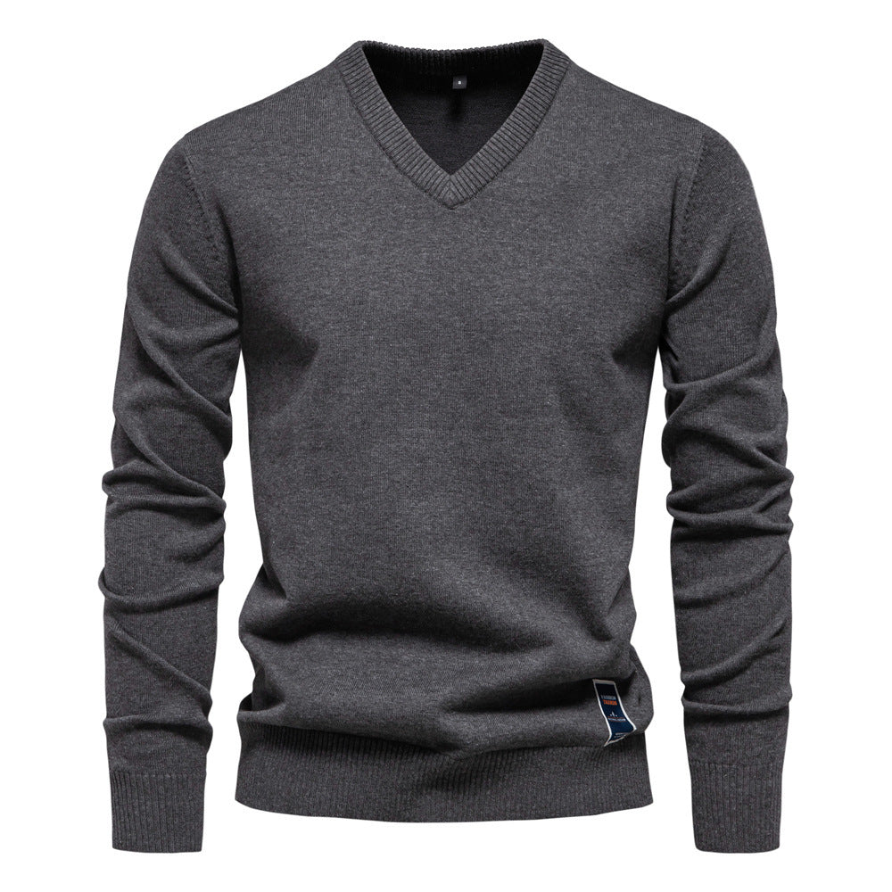 V-Neck 2024 Knitwear Pure Color Men's Knitwear Men's Cross-Border Black Cotton Knitwear Trendyy Autumn and Winter New Green