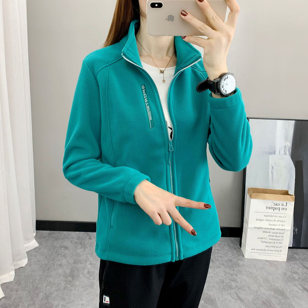 Spring and Autumn Fleece Clothes Women's Outdoor Warm Breathable Cardigan Vertical Collar Slimming Polar Fleece Jacket for Men's Climbing Cross-border Special