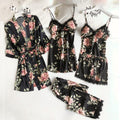 Pajama Manufacturer Wholesale Printed Women's Imitation Suspender Sleep Loose and Comfortable Lace Five-Piece Set Home Wear Underwear Nightgown
