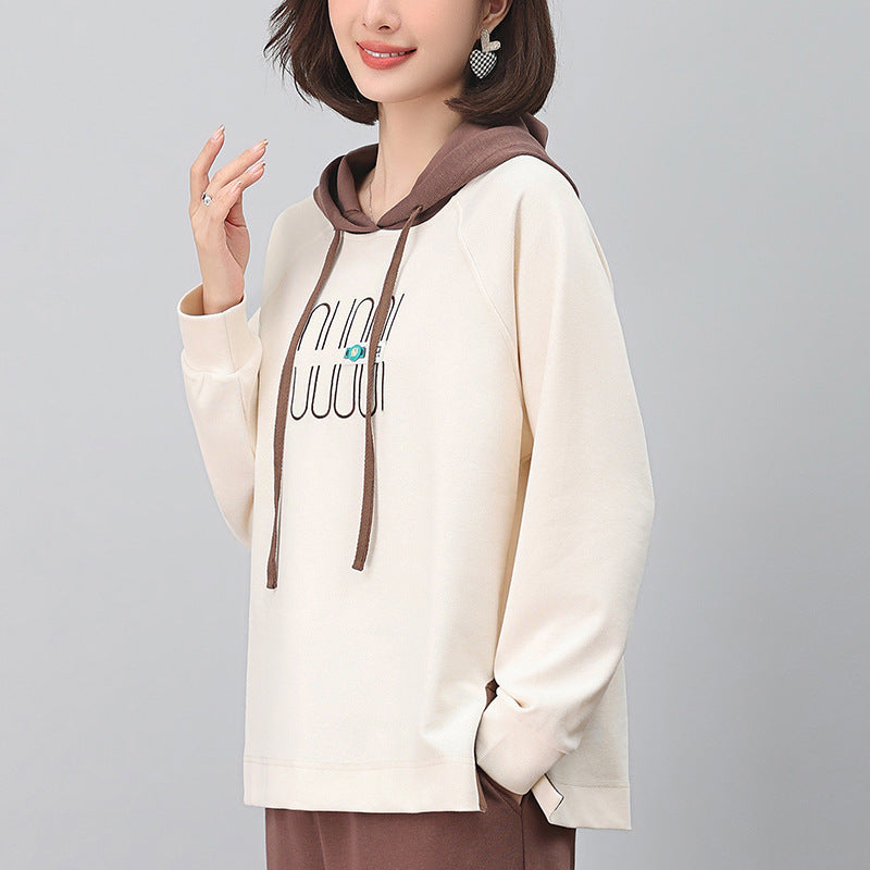 Mom Hooded Pullover Sweatshirt Women's Loose Spring and Autumn 2024 New Middle-aged Casual Fashionable Collocation