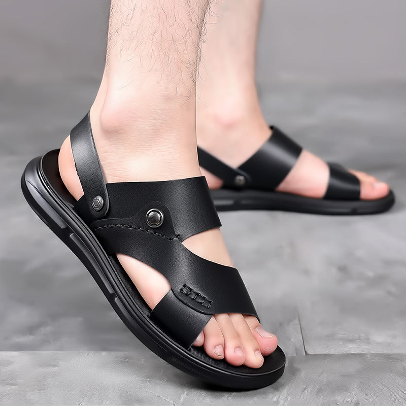 Men's Sandals 2026 Summer New Style Beach Shoes Dual-Purpose Leather Trendy Soft-Soled Men's Shoes Casual Non-Slip Shoes