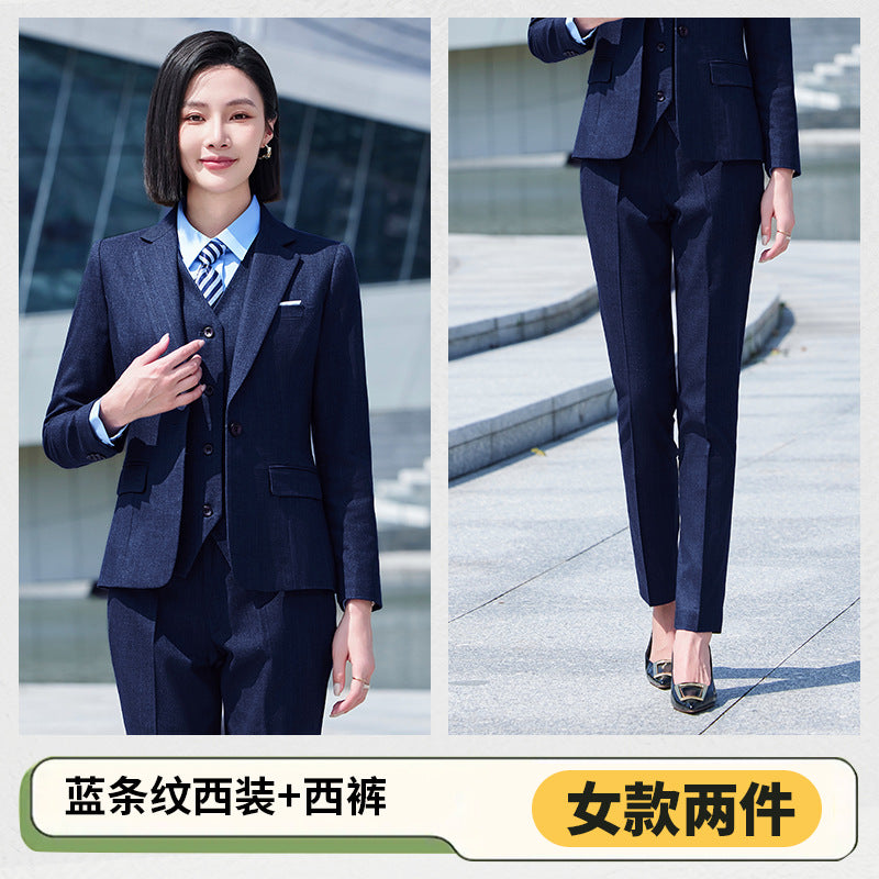Thickened Elastic Stripe Suit Men's and Women's Same Style Advanced Sense Teachers' Business Wear Suit suit Civil Servant Work Clothes