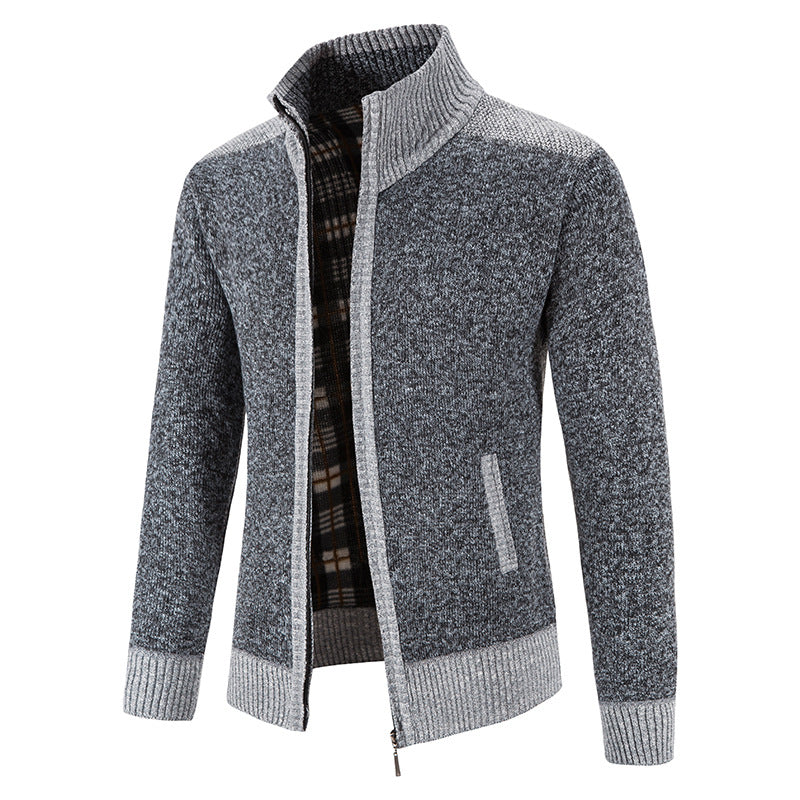 Amazon men's autumn and winter clothing stand collar sweater coat thickened sweater trend green cardigan sweater warm