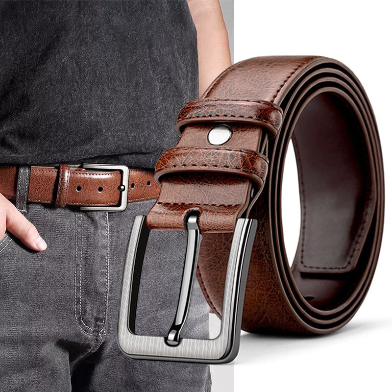 Men's Retro Belt Alloy Buckle Belt Men's Trouser Belt Imitation Leather Leather Business Casual Middle-Aged Jeans Belt