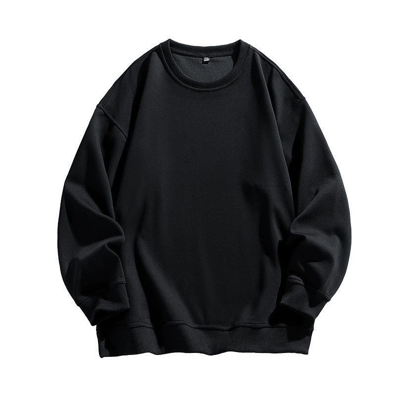 Autumn New Solid Color Loose Round Neck Sweatshirt for Men Trendy Brand Student Couple Hoodless Casual Long Sleeve Inner Layering Shirt