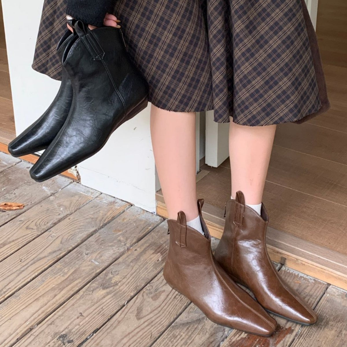 Women's Winter Boots 2025 New Square Toe Chunky Wedge Two-Way Retro Riding Boots Soft Sole Brown Leg Sleeve Boots for Women