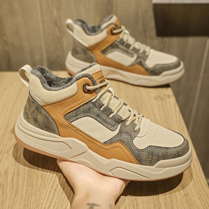 Men's Shoes Winter 2025 New Mid-Top Men's Sports Shoes Student Fashion Casual Sneakers Fleece-Lined Work Boots Cotton Shoes