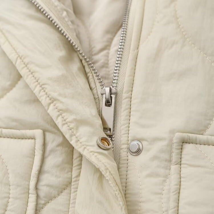 Cross-Border Women's Winter New European and American Style Street Fashion Casual Stand-Up Collar Large Pocket Cotton Jacket