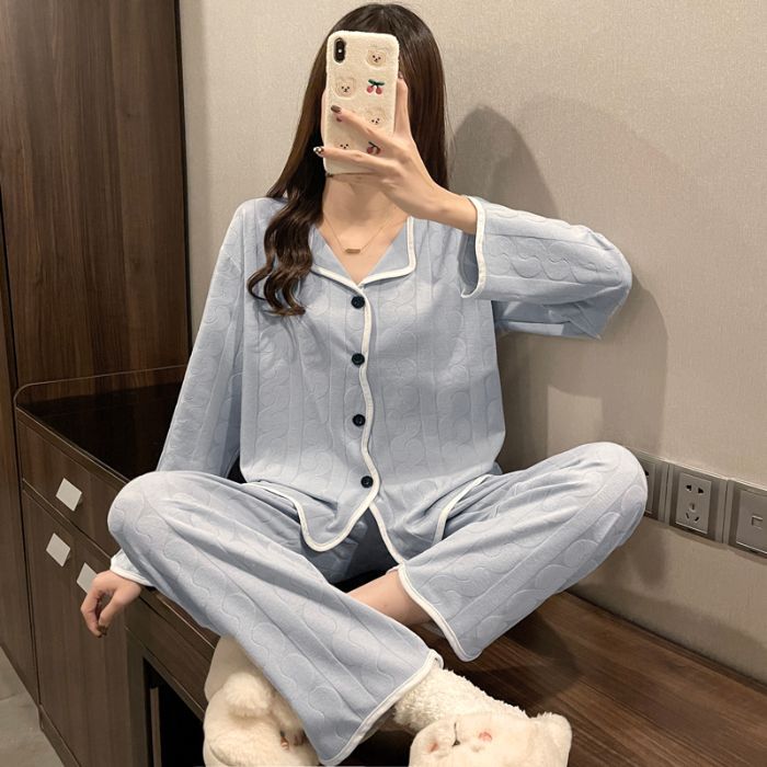 2025 New Long Sleeve Pajamas Women's Spring and Autumn Knitted Cotton High-end Pajamas Women's Sweet Princess Style Home Clothes