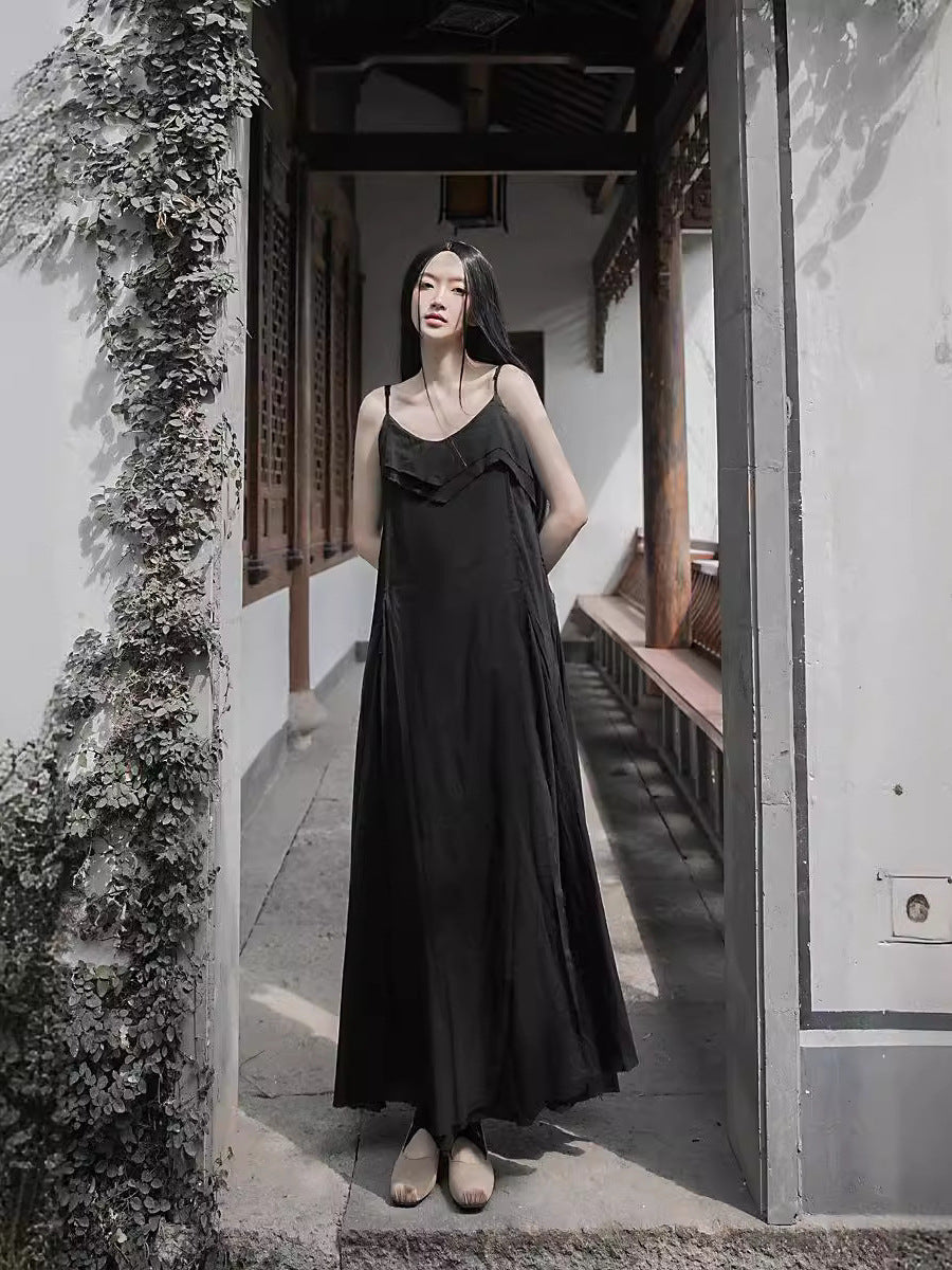 Raw Edge, Large Hem, Pure Cotton, Casual and Flowing Dress in 4 Colors, Artistic Retro High-Quality Cotton and Linen Material Dress