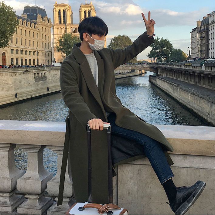 Autumn and winter woolen trench coat men's long over-the-knee Korean overcoat men's mid-length cotton and thickening woolen coat trendy