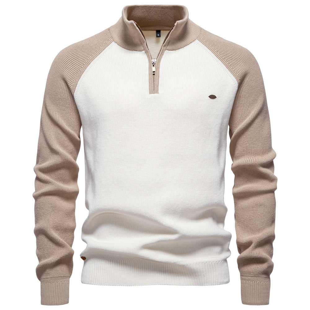 New Men's Long-Sleeve Autumn and Winter Versatile Stand Collar Casual Solid Color Sweater Half-Open Men's In-Stock Wholesale