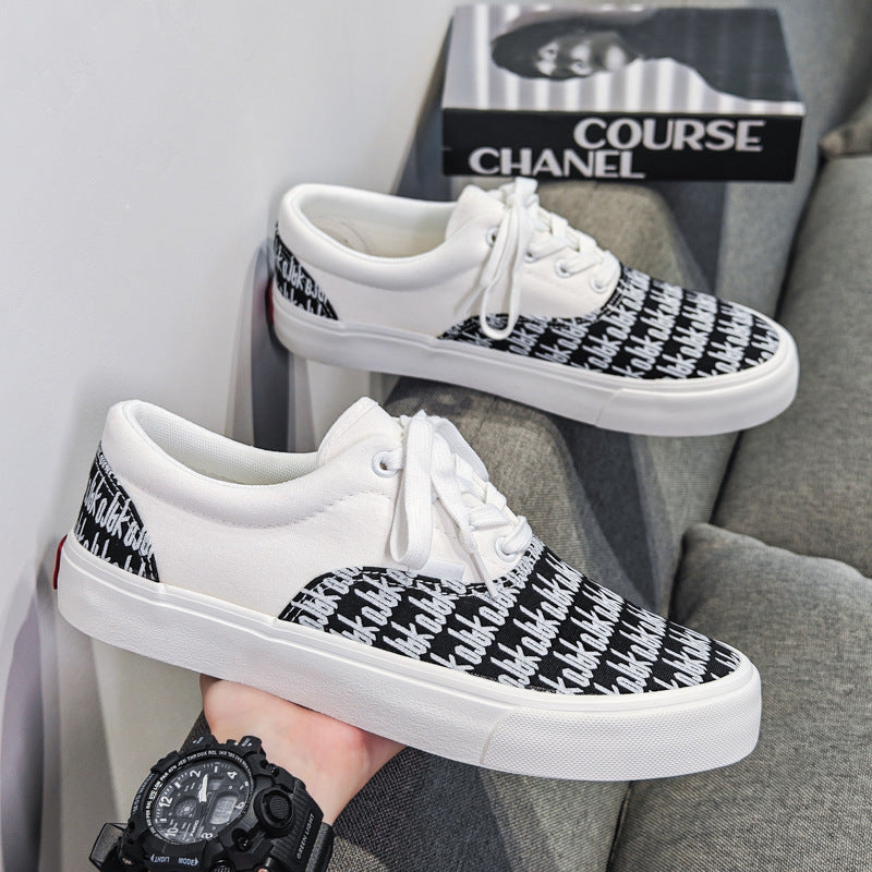 Autumn New Low-Top Men's Shoes, Breathable Canvas Shoes, Trendy Versatile Letter Sneakers, Couple Casual Shoes Wholesale