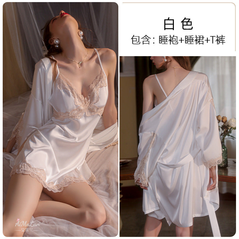 Meishilan Sexy Pajamas Underwear Women's Summer Sling Pajamas Two-piece Nightgown Sling suit Morning Gown Home Clothes 213