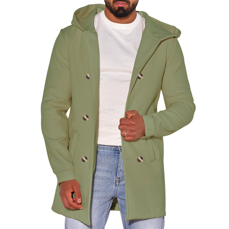 Independent Station Hot Selling 2024 Amazon Men's Hooded Double-breasted Casual Coat Woolen Coat Men's Coat Spring and Autumn