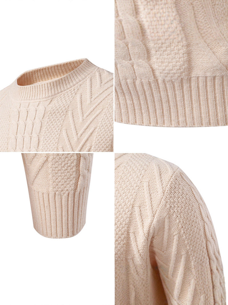 2025 Autumn and Winter New Men's Round Neck Pullover Twist Knitwear Trendyy Casual Pure Color Bottoming Knitwear Youth Trend