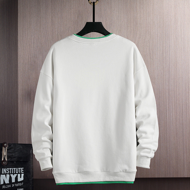 Fake Two-piece Stitching Heavy Round Neck Sweaters Men's Autumn and Winter Fashionable Ins All-match Long-sleeved T-shirt Top Men