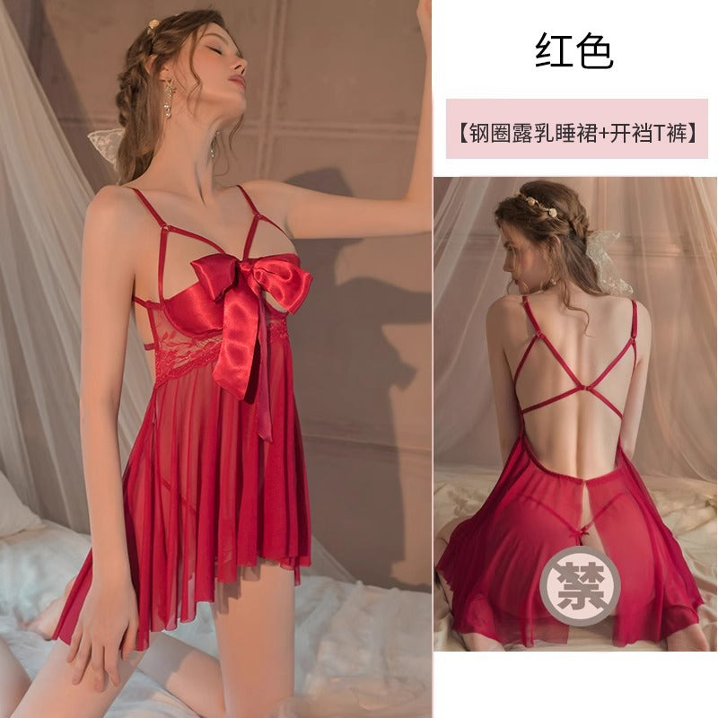 Sexy Underwear Sexy Pajamas Women's Temptation Gather Steel Bracing Small Chest Showing Big Tease Passion Hot suit