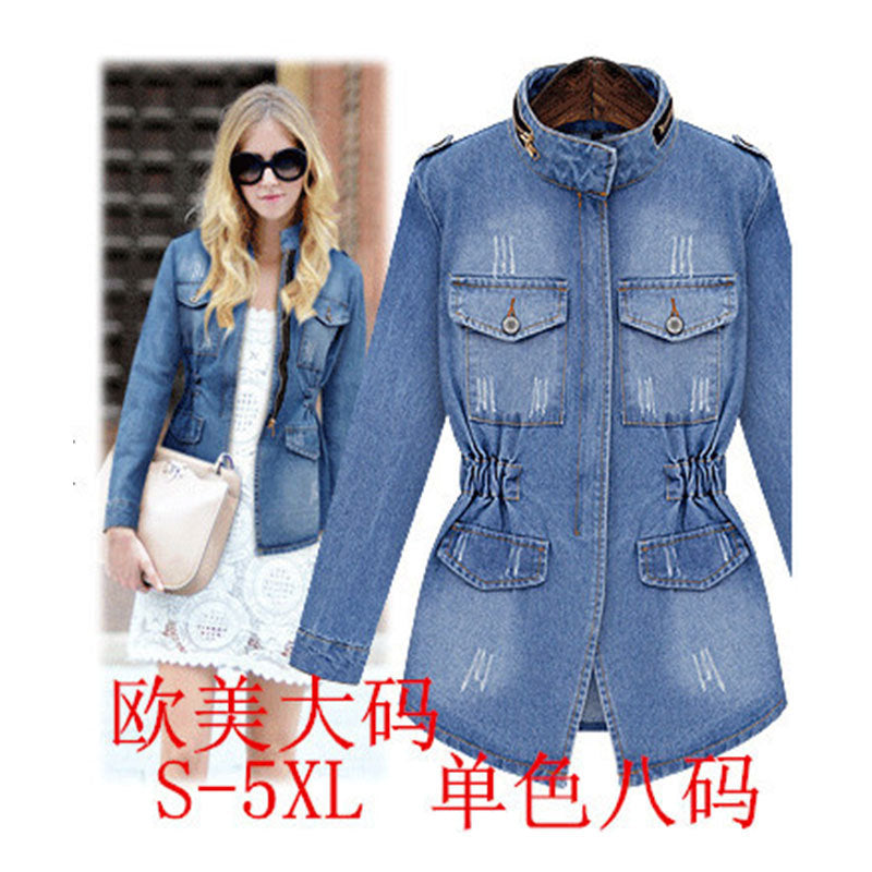 A large number of in stock European and American style European and American style washed vintage all-match distressed women's Denim coat jacket top