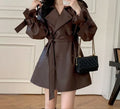 Brown Leather Jacket for Women 2025 Spring New Fashion Petite Leather Jacket Trench Coat Women New Style