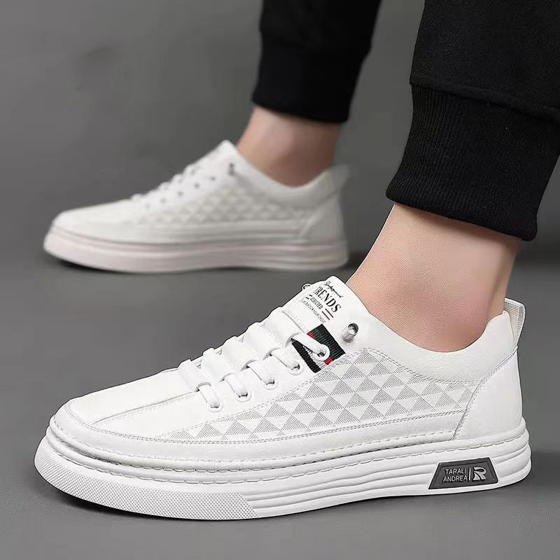Men's Shoes Summer Breathable Thin Genuine Leather White Shoes Men's Summer 2023 New Fashionable All-match Casual Sports Sneakers