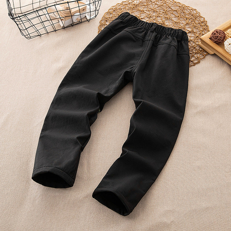 Cross-border Children Autumn and Winter Outdoor Soft Shell Rush Pants Mountaineering Jogging Pants Windproof fleece-lined Warm Pants for Boys and Girls