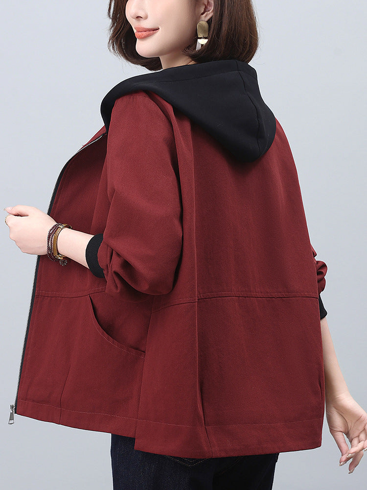 Hooded Jacket for Petite Women, Versatile for Plus-Size, Slimming for Middle-Aged Moms, Casual Cardigan Sweatshirt, Plus-Size Women's Clothing