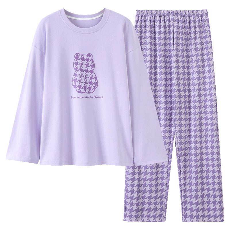 Pajamas for Women New Double-Sided Cotton Pajamas Fashionable Round Neck Long Sleeves with Chest Pads Hooded Women's Home Wear Set