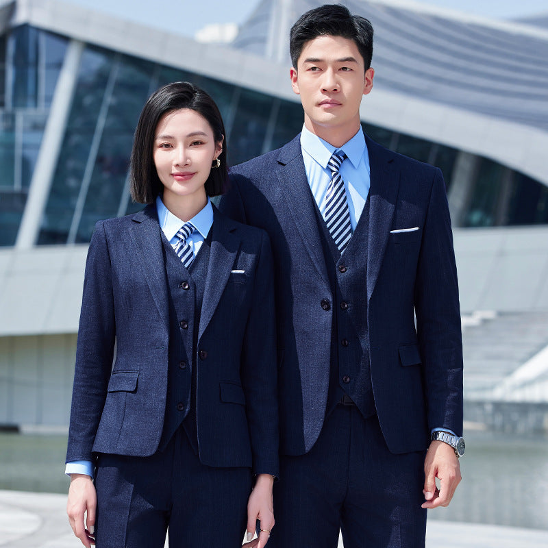 Thickened Elastic Stripe Suit Men's and Women's Same Style Advanced Sense Teachers' Business Wear Suit suit Civil Servant Work Clothes