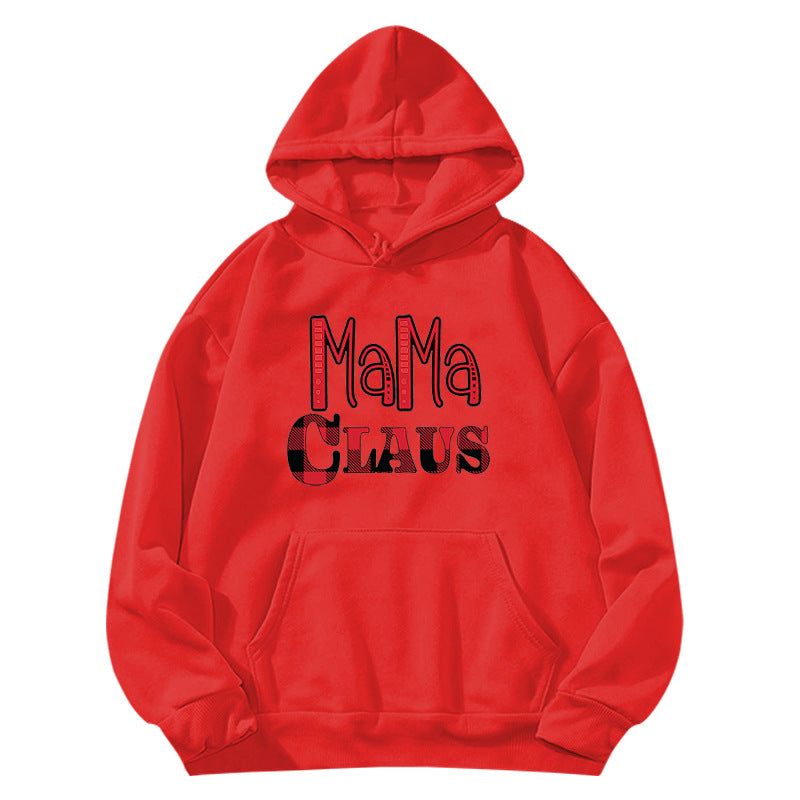red plaid MAMA RIED printed hooded hoodie autumn and winter European and American women's