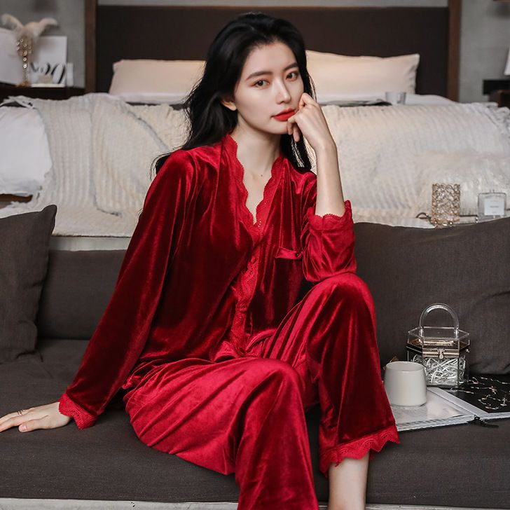 Pajamas women's winter soft high-grade gold velvet pajamas slimming two-piece set can be worn outside plus size pajamas wholesale