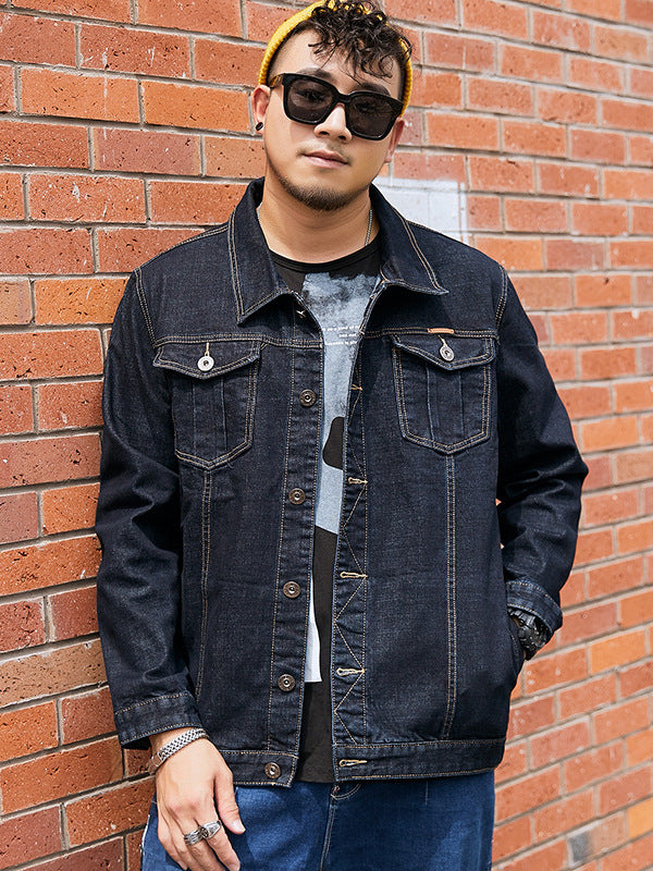 Fertilized Extra Large Elastic Loose Denim Coat fleece-lined Thickened plus size Men's Winter Jacket Warm Quilted Top