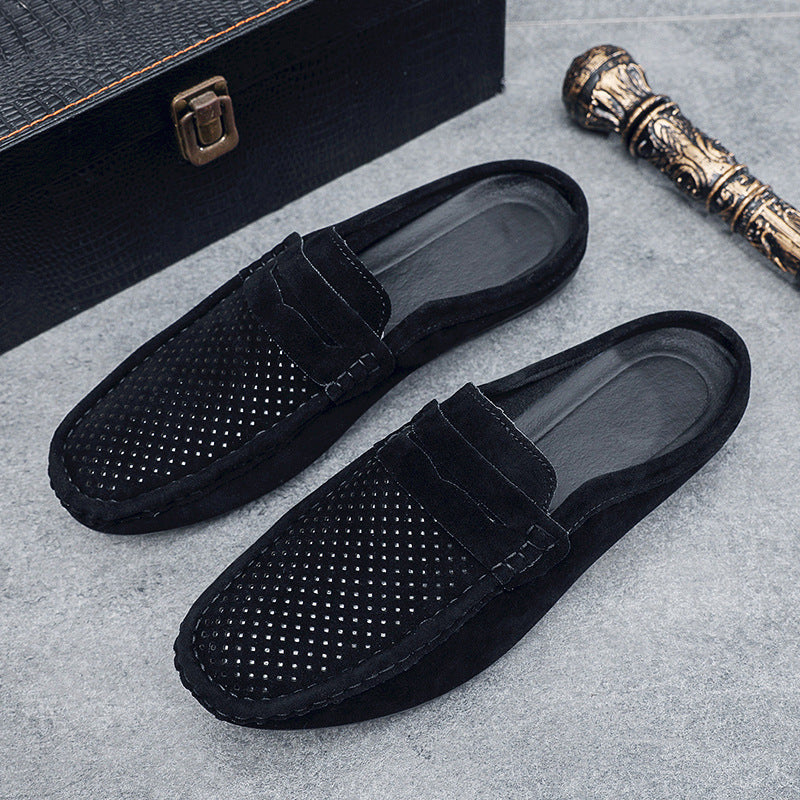 Men's loafers half support breathable closed toe slip-on loafers slip-on half slippers men's heel-free loafers men
