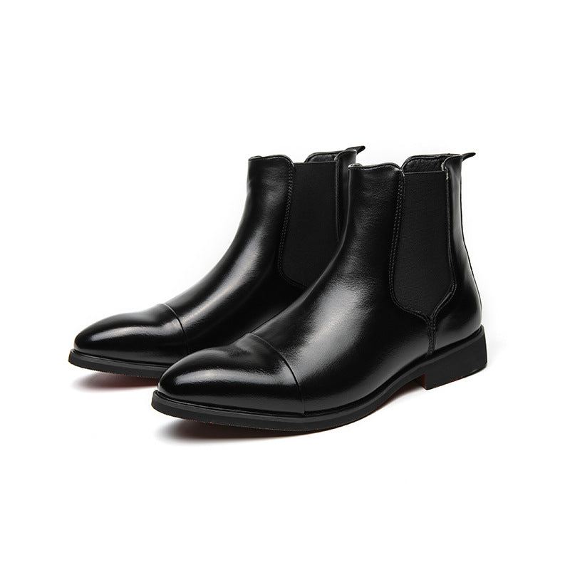 Men's Cross-border plus size New Casual Leather Boots Fashionable High-top Chelsea Boots Korean Fashionable Retro Leg Leather Shoes