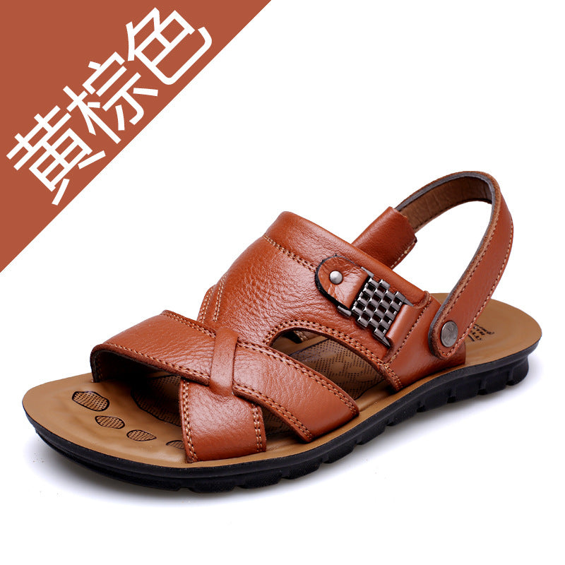 2026 Summer New Men's Sandals Trendy Genuine Leather Beach Shoes Large Size Top Layer Cowhide Casual Men's Slippers