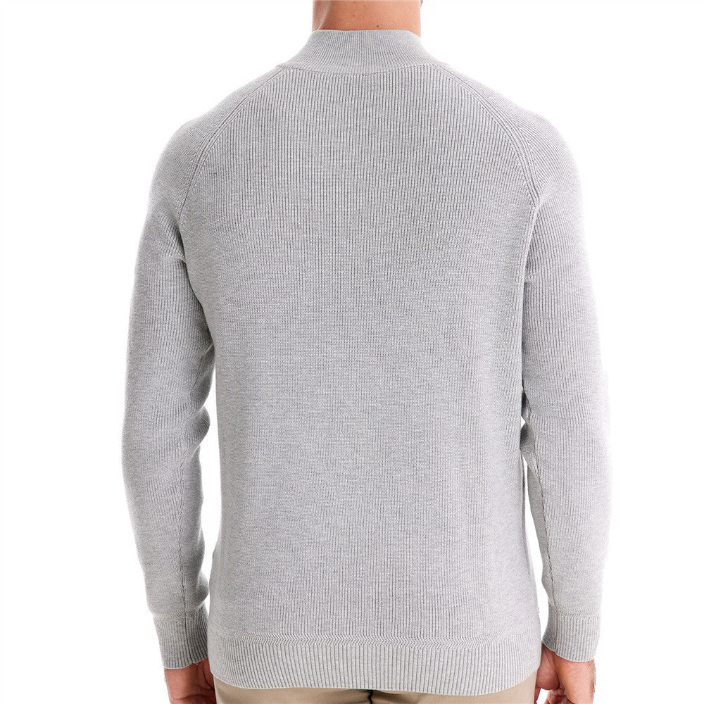 New Men's Long-Sleeve Autumn and Winter Versatile Stand Collar Casual Solid Color Sweater Half-Open Men's In-Stock Wholesale