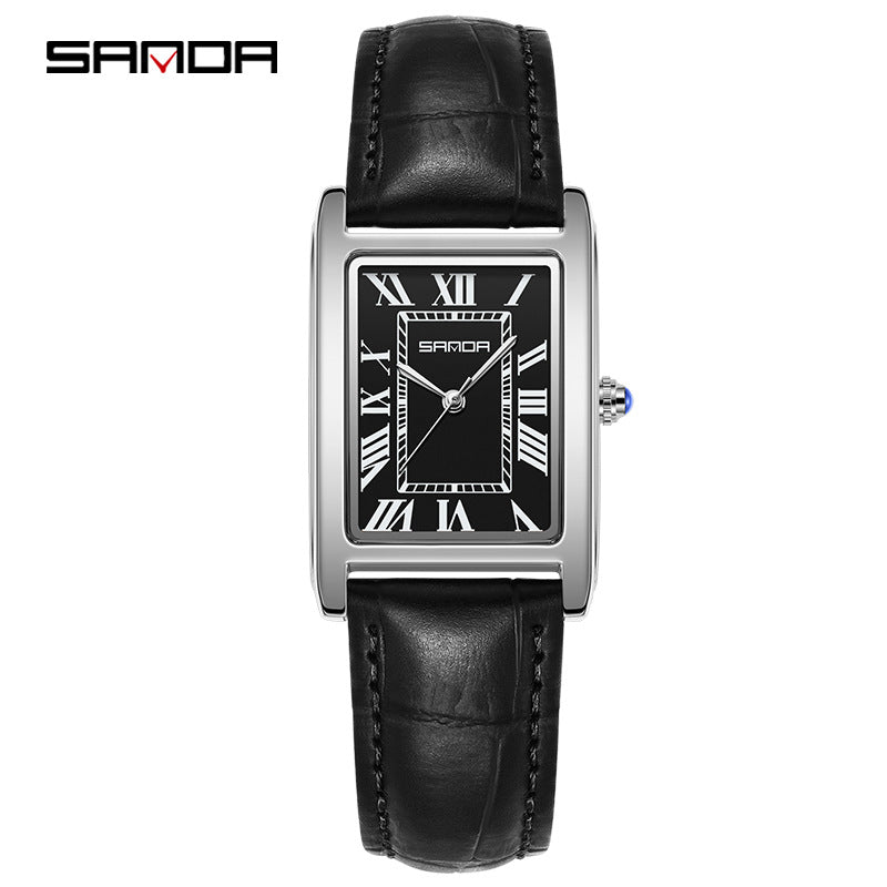 Sanda Live Hot Couple Watch Vintage Square Quartz Watch Waterproof Roman Scale Men's and Women's Watches