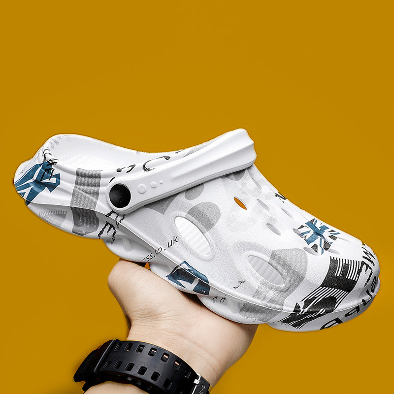2022 Summer New Hole Shoes Men's Outdoor Casual Sandals and Slippers Korean Style Beach Shoes Men's Toe Sandals