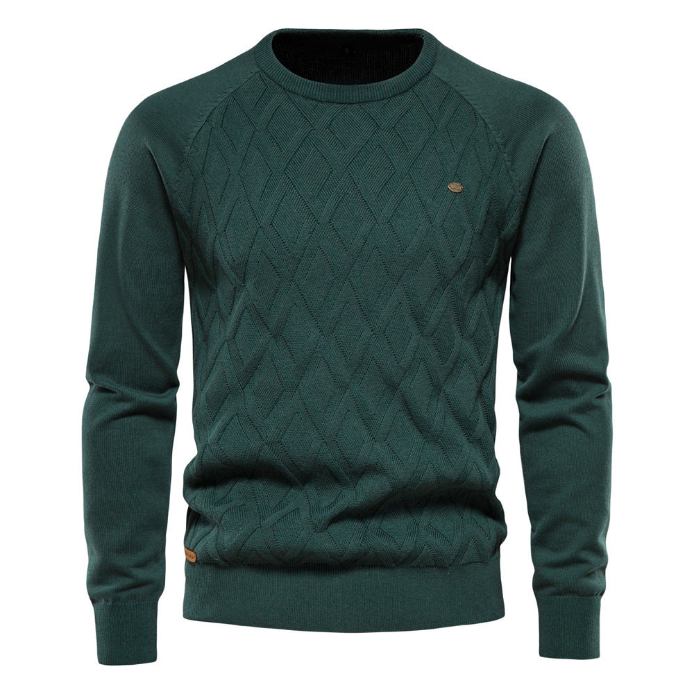 Men's Sweater Men's New Pure Cotton Sweater Men's High Quality Autumn and Winter Sweater 2024 Pullover Solid Color Cross-Border