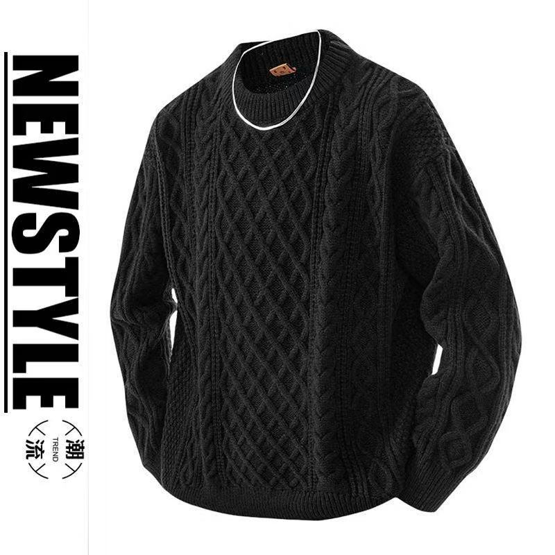New Men's Sweater Winter New Round Neck Solid Color All-match Knitted Sweater Boys' Base Sweater Warm Trend