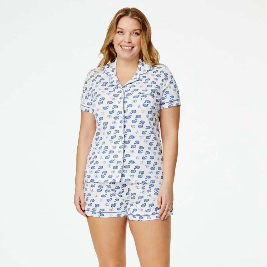 European and American Women's 2025 New Amazon Hot Fashion Casual Pajamas Shorts Short Sleeve suit Printed Home Clothes