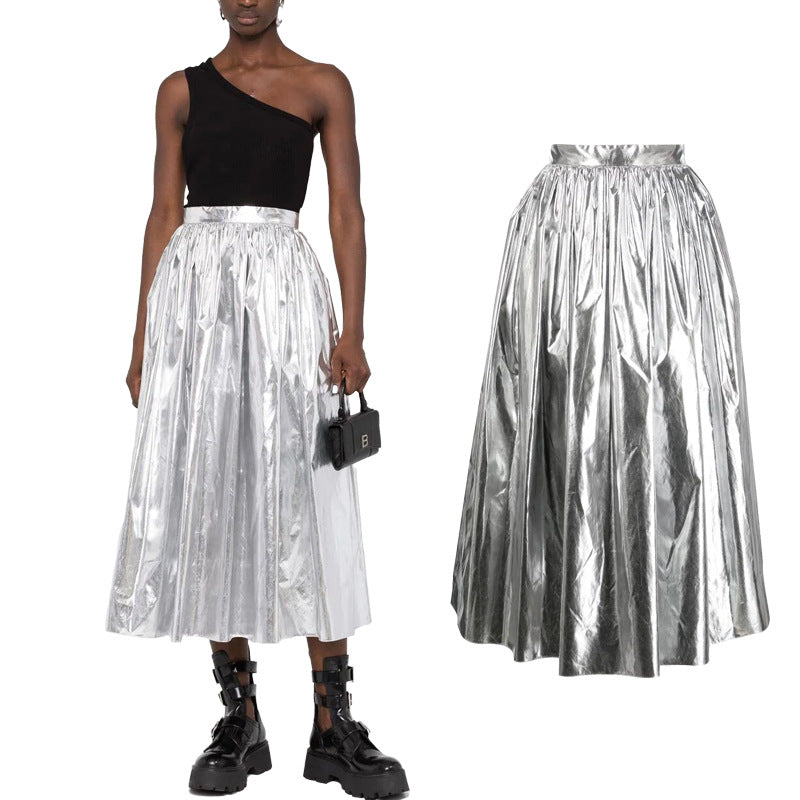 Cross-border explosions women's bright leather skirt sexy nightclub bright leather skirt metallic leather skirt hot girl performance clothing batch
