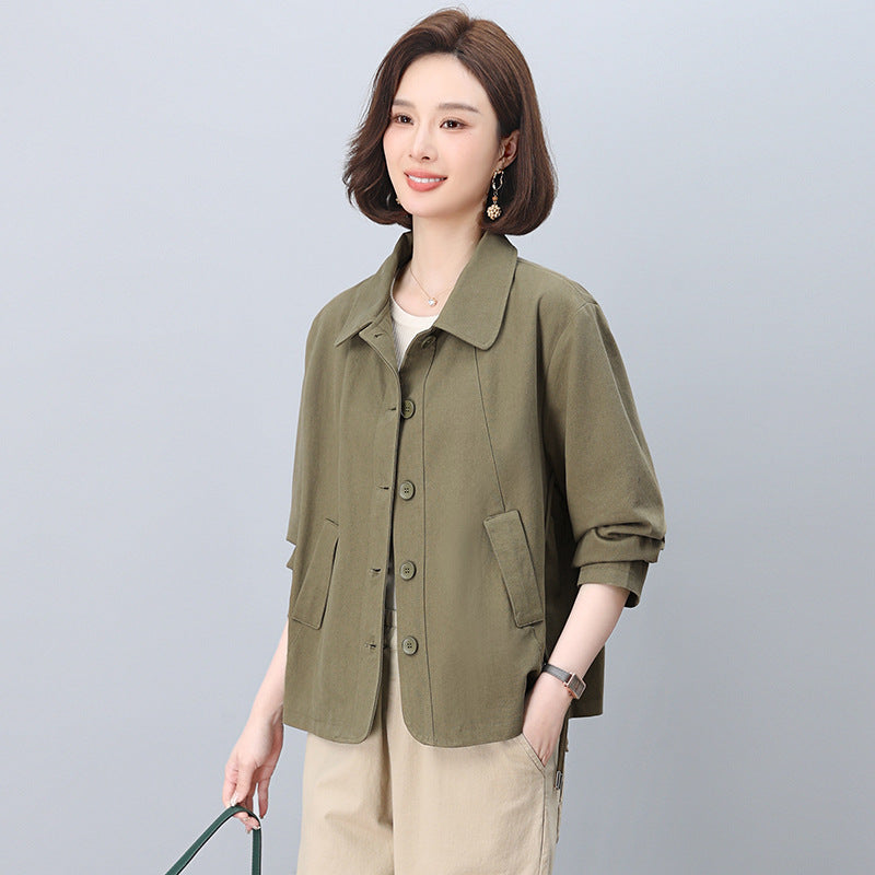 Middle-aged mother pure cotton windbreaker coat women's short 2025 spring and autumn new short loose plus size jacket top