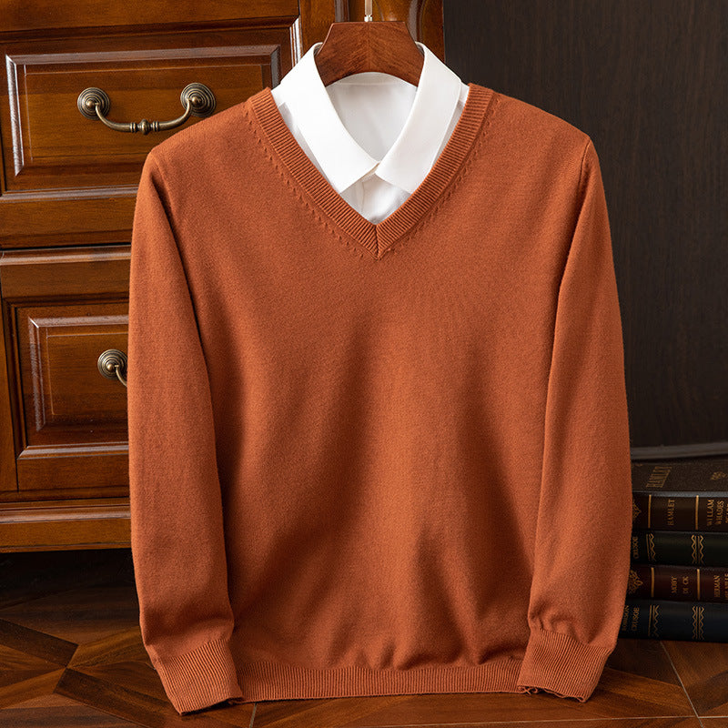 Men's Sweater Autumn/Winter V-Neck Knitted Loose Plus Size Cross-Border Sweater Men's Warm Knitted Base Layer