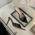 Pointed Toe Banquet High Heels for Women 2025 Spring New Embroidered Stiletto Shoes Champagne Gold Embroidered High Heel Sandals