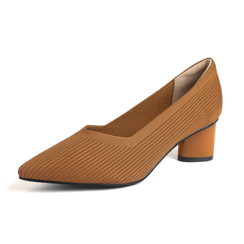 Princess High-Heeled girls Chunky Heel New Style Pointed Toe V-Cut Straight Pattern Solid Color Versatile French-Style Girl's Single Shoe Fashionable Women's Mid-Heel