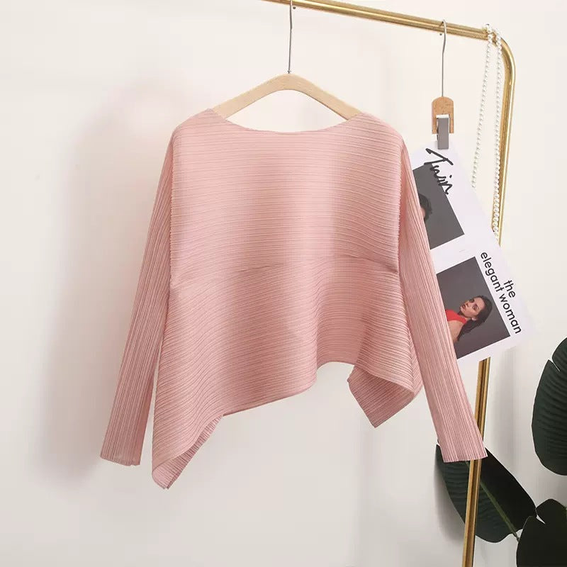 Foreign trade sanzhai top for women 2023 new loose slimming irregular versatile high-grade pleated t-shirt for women