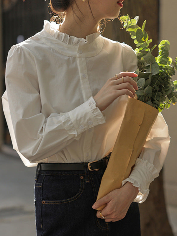 Spring New Korean Style Slimming Tops Spring and Autumn Design Niche High-End Shirts White Shirts for Women