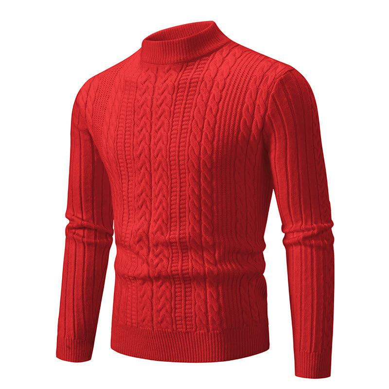 Vintage Simple Solid Color Half-turtleneck Base Sweater Men's Casual Men's Faux Sheep high quality Knitted Sweater