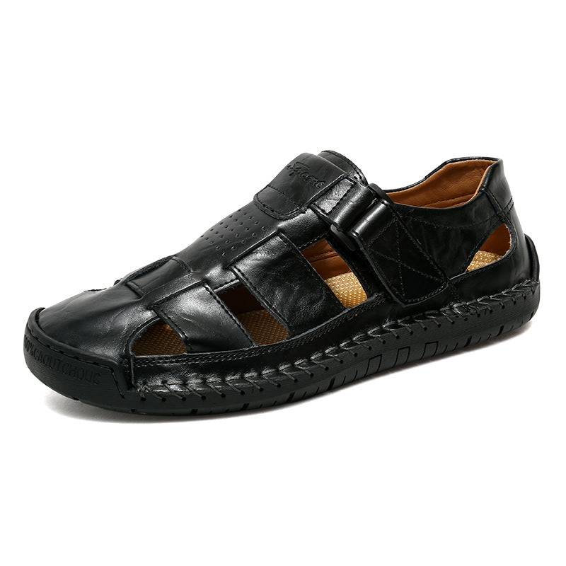 Cross-border explosions plus size long-term stocking hand-stitched leather casual beach men's sandals